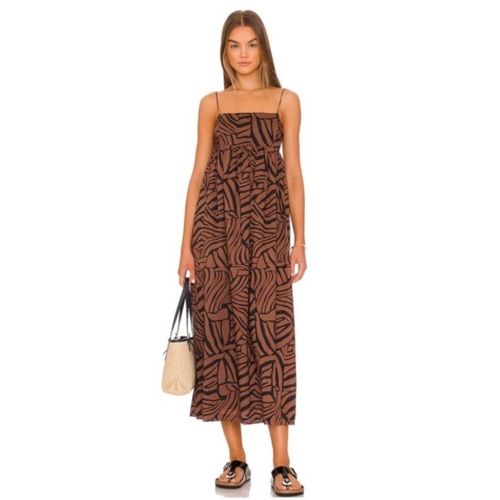 Rails Lucille Moroccan Nights Sundress Brown and Black Leaf Animal Maxi Dress XS